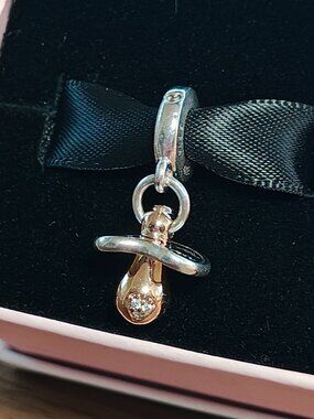 Authentic Pandora Rose Baby Pacifier Dangle – 781490C01 Sterling Silver & 14K
